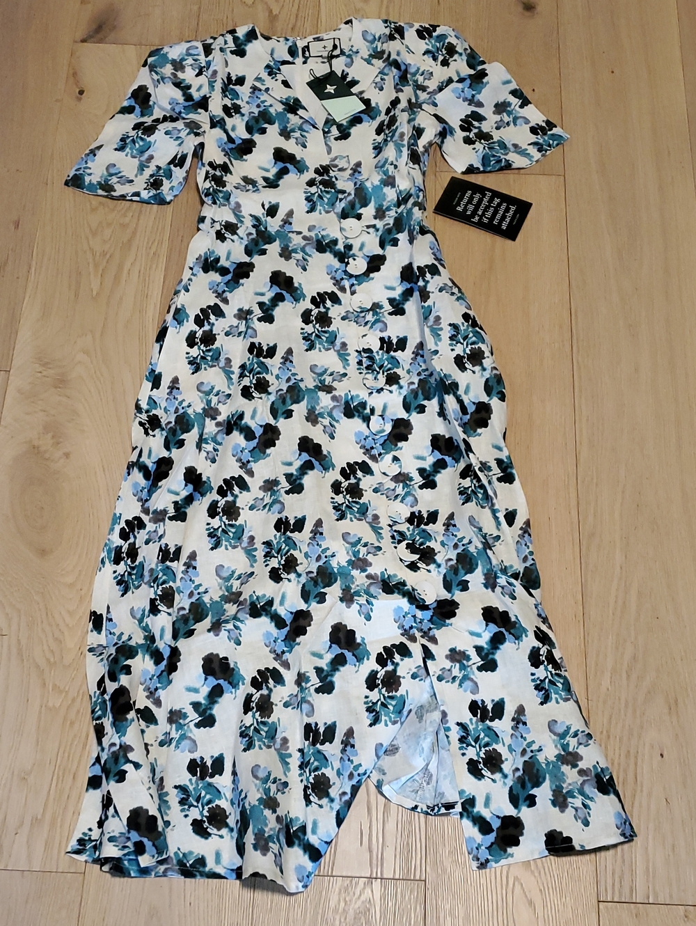 Tuckernuck Blue Blooms Linen Midi Dress Size XS NWT - Picture 2 of 4